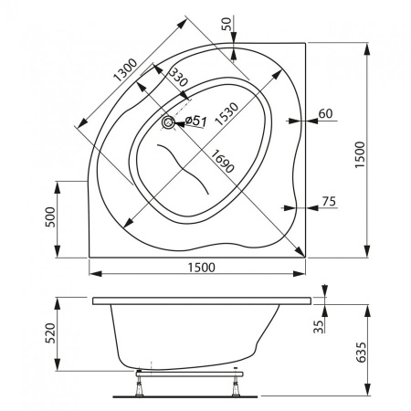 Акриловая ванна Vagnerplast Plejada (150x150) VPBA150PLE3X-04